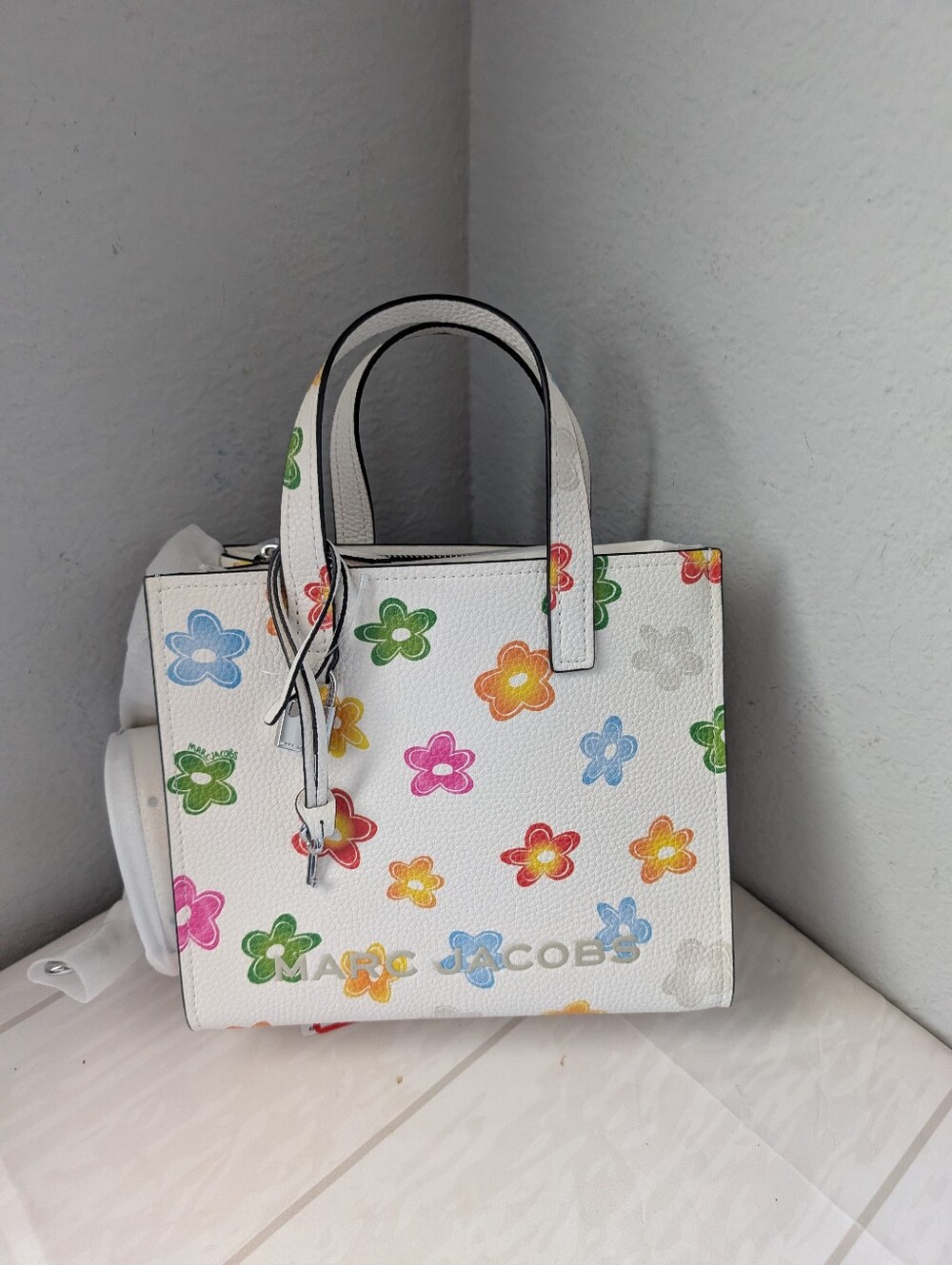 NWT Marc Jacobs Daisy Mini Grind Leather Tote Crossbody White Multi